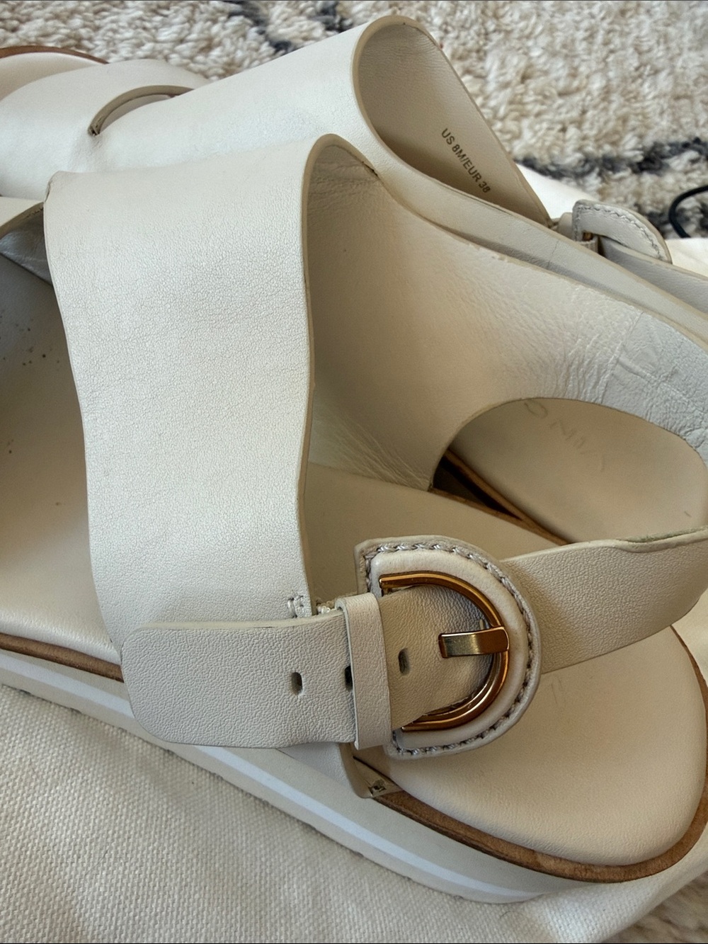 Vince Shelby Flax Cream Leather Slingback Platform Sandals with buckle 8 - Picture 4 of 11